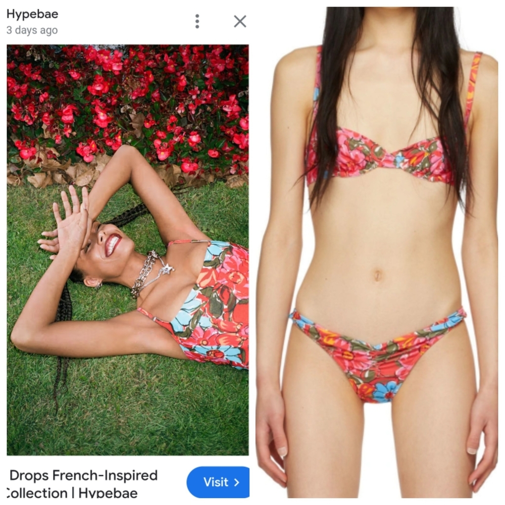 Miaou rare SET: New Parisian Emily In Paris Pop Flower Bambi Bra Bikini Set S